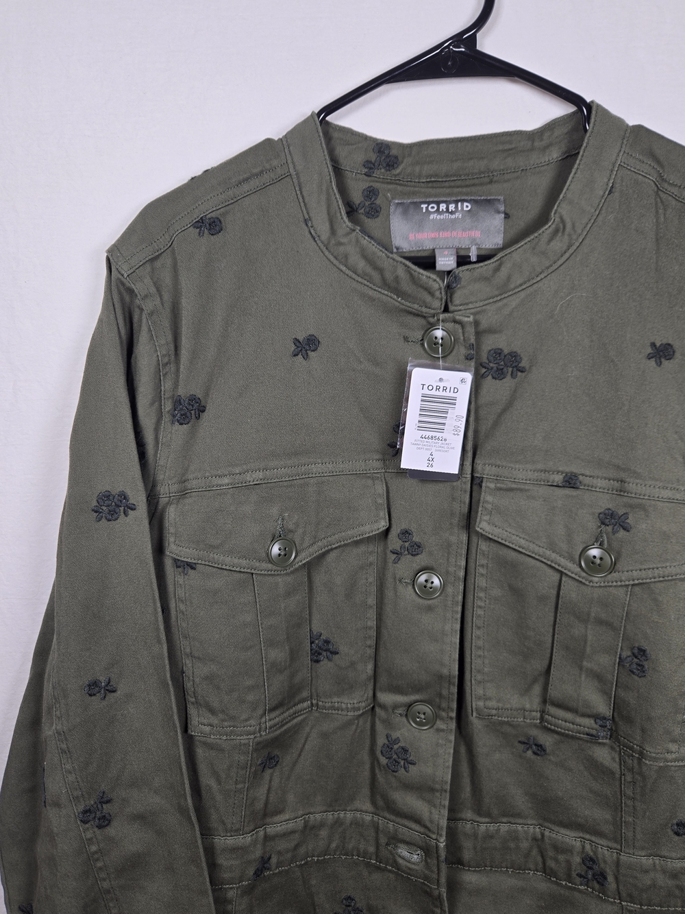 NWT Torrid Olive Fitted Military Embroidered Tawny Daisies Floral Cotton Jacket - Picture 12 of 13
